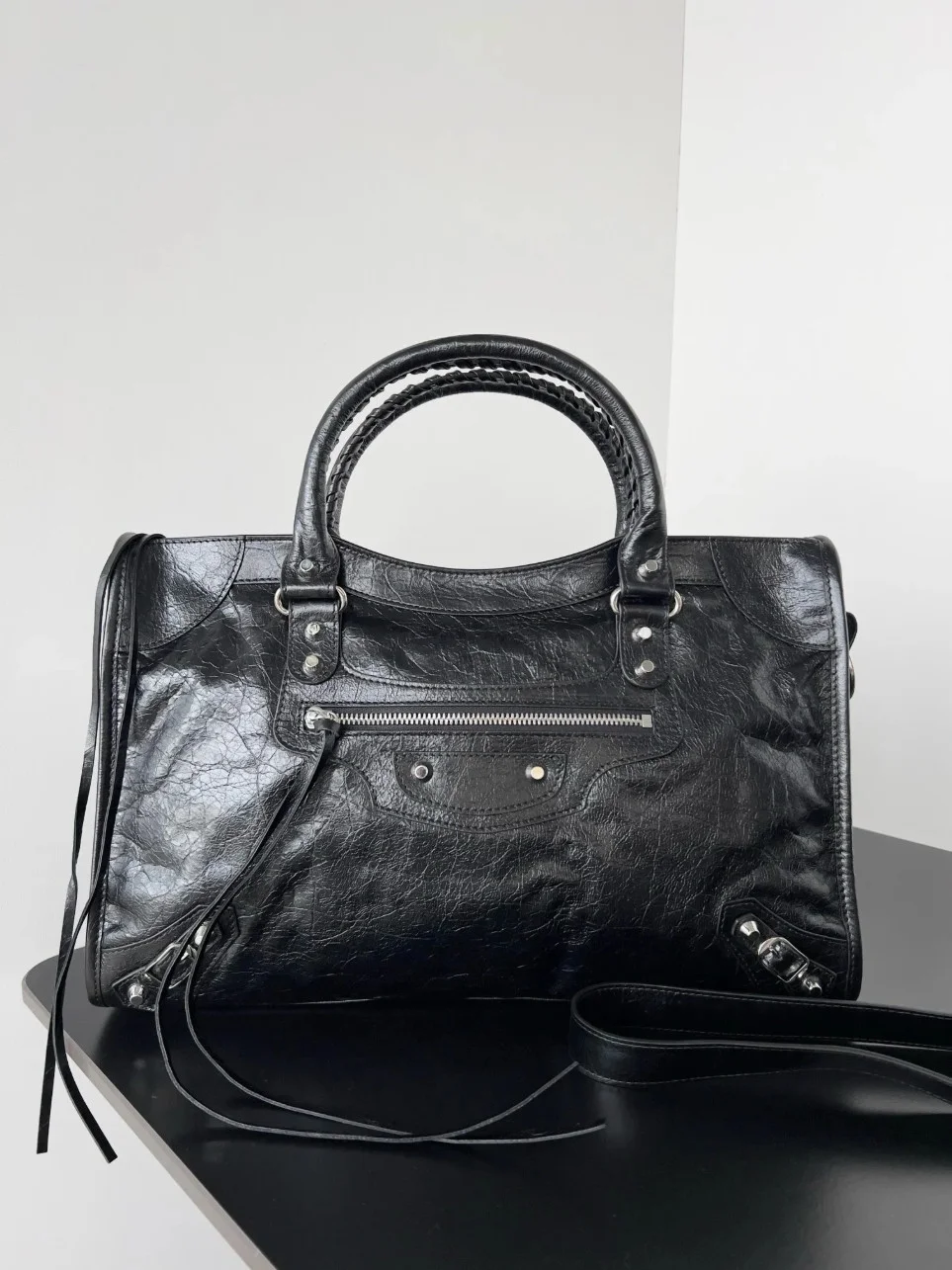 Balenciaga Le City Medium Bag in Black Arena Lambskin product view 9