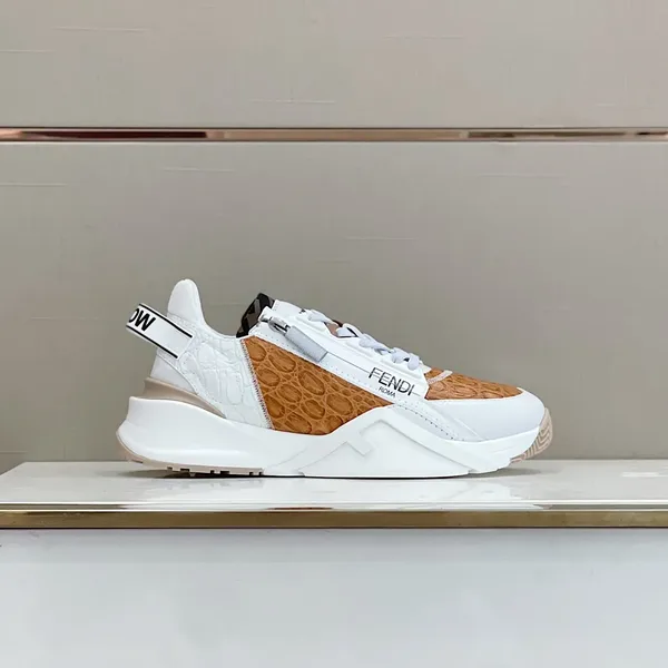 Fendi Flow Low-Top Sneakers in Brown & White product view 3