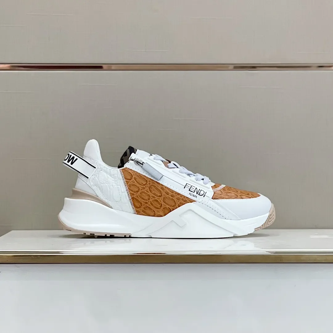 Fendi Flow Low-Top Sneakers in Brown & White product view 3