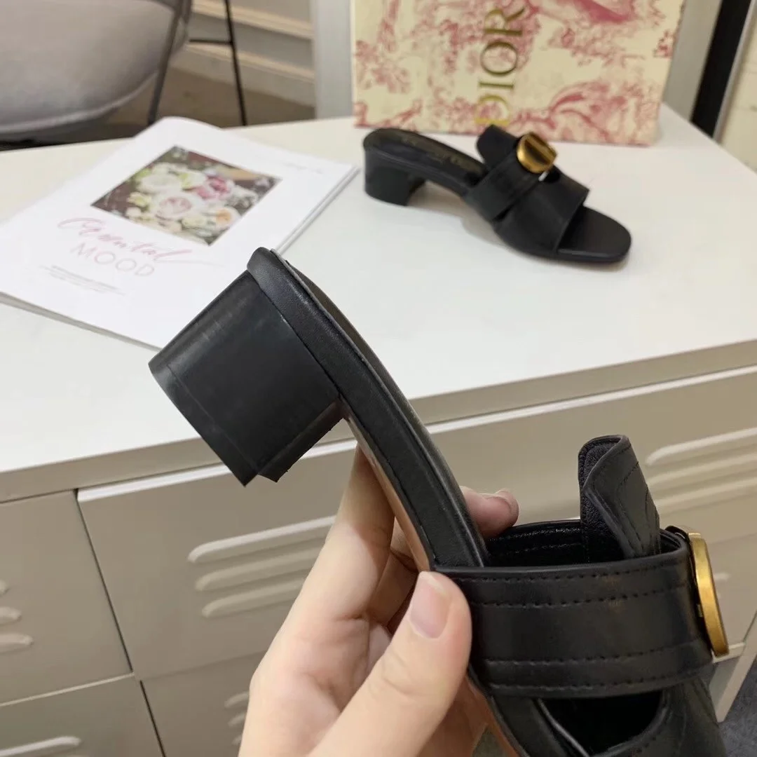 Dior 30 Montaigne Heeled Slides In Black Calfskin product view 7