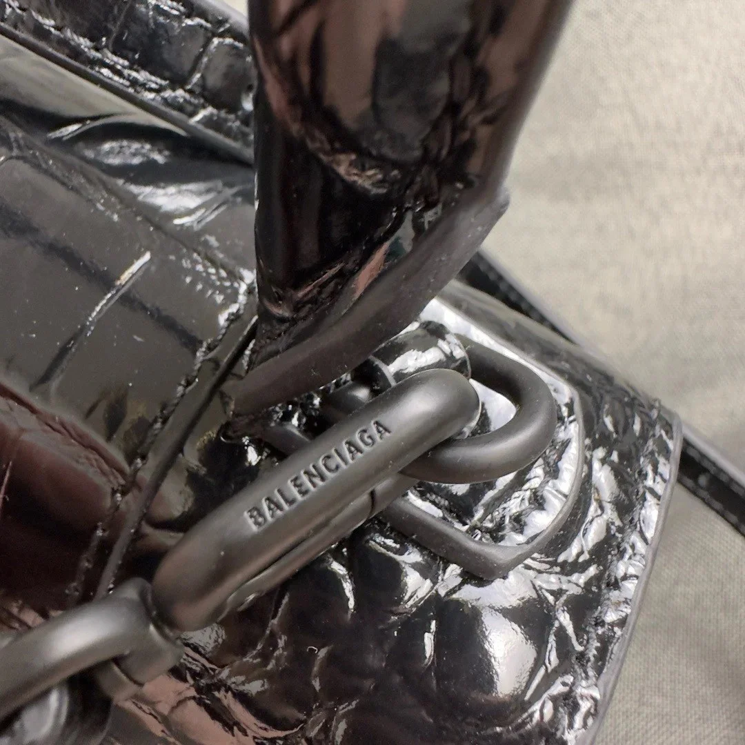 Balenciaga Hourglass Small Bag in Noir Croc-Embossed Calfskin product view 10
