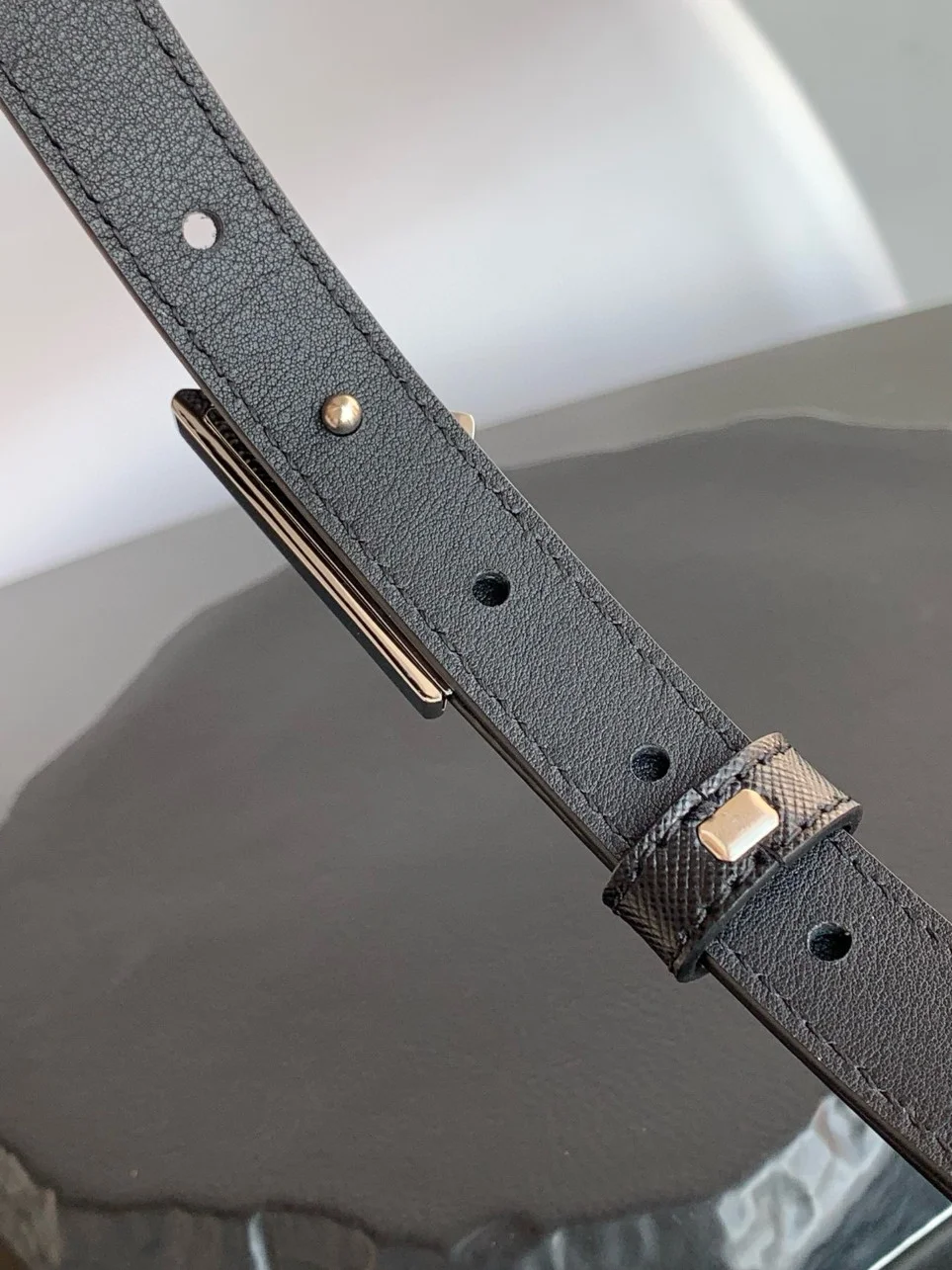 Prada Triangular Buckle Belt 25MM in Black Saffiano Leather product view 6