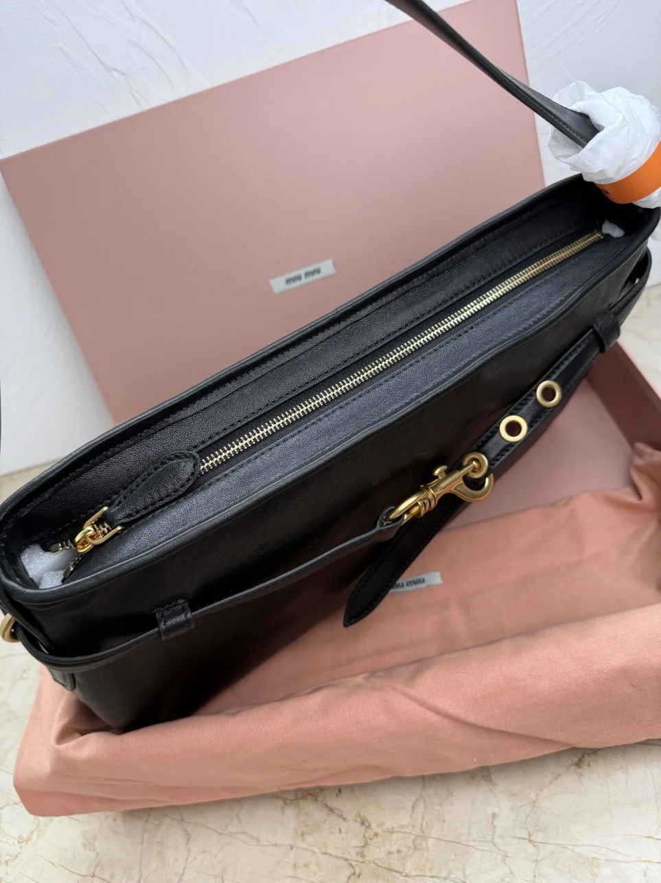 Miu Miu Aventure Medium Shoulder Bag in Black Nappa Leather product view 5