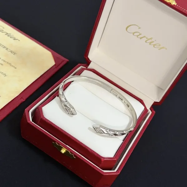 Cartier Silver-Tone Crossed Open Cuff with Pave-Effect Detail product view 2