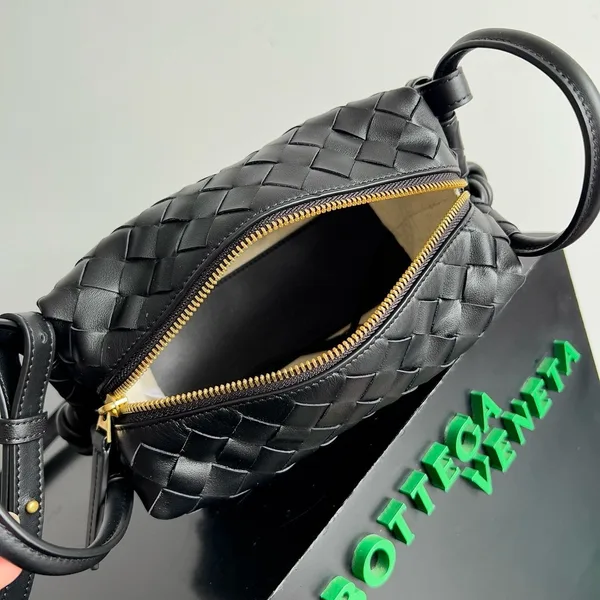 Bottega Veneta Small Loop Crossbody Bag In Black Intrecciato Lambskin product view 8
