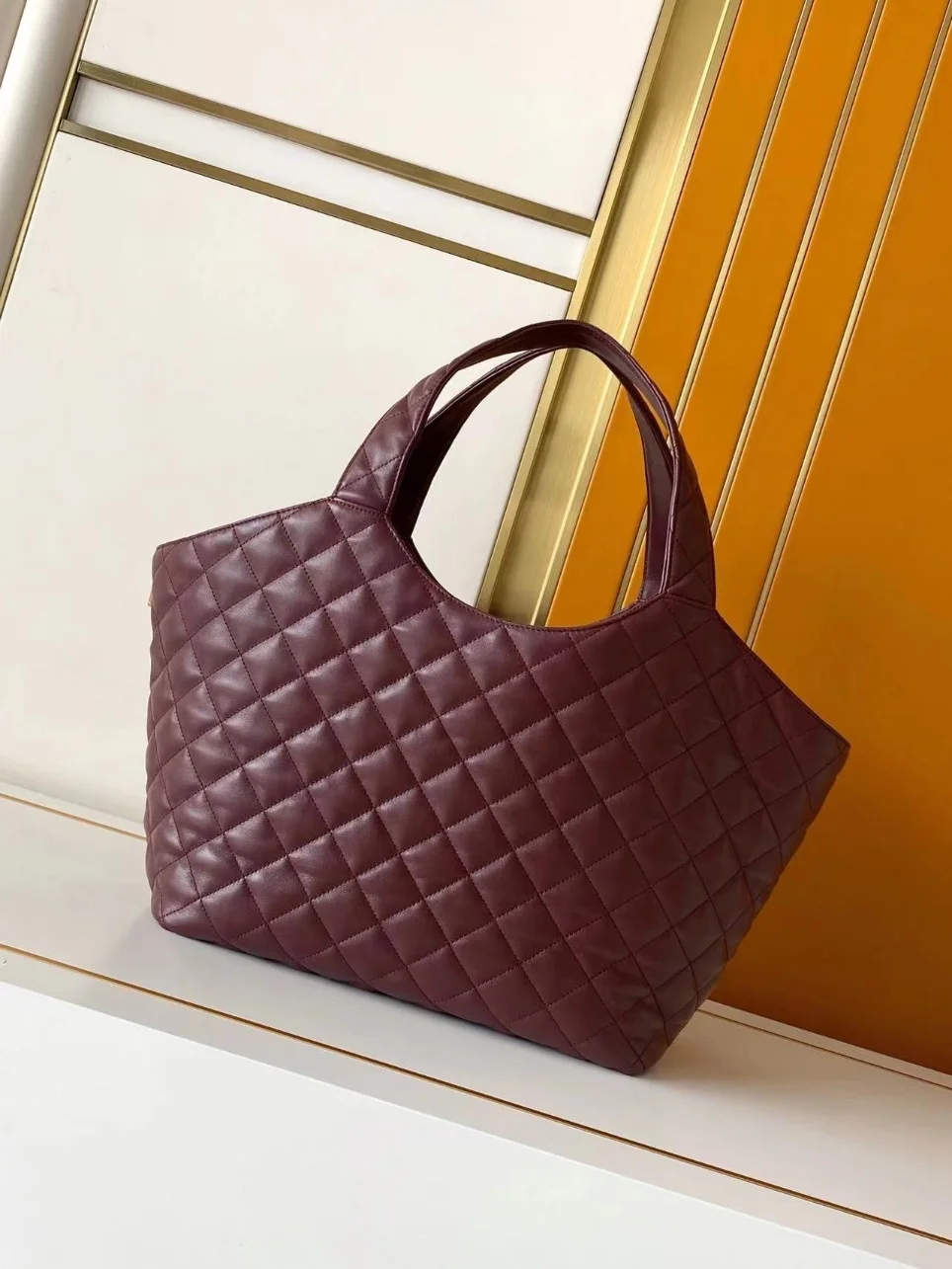 Saint Laurent Icare Medium Tote Bag in Bordeaux Lambskin product view 7