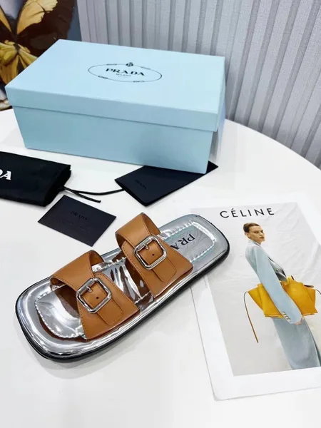 Prada Double-strap Sandals In Brown Leather product view 3