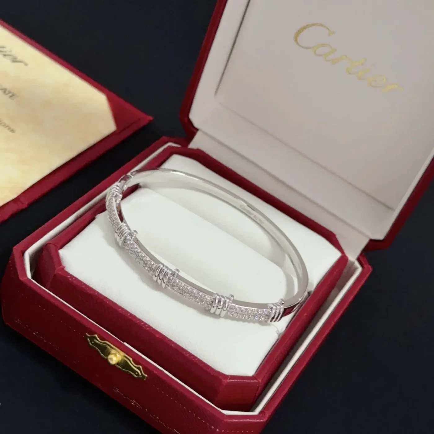 Cartier Silver-Tone Textured Bangle with Pave-Effect Details product view 2