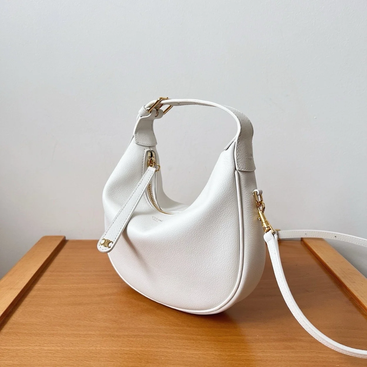 Celine Lulu Teen Hobo Bag in White Grained Calfskin product view 8