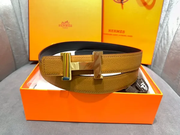 Hermès Tan/Black Reversible Belt with Gold-Tone Wide H Buckle product view 2