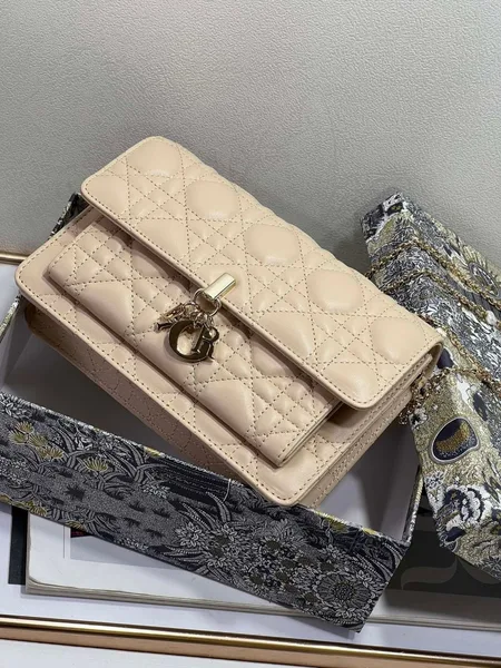 Dior Lady Dior Chain Pouch In Beige Cannage Lambskin product view 5