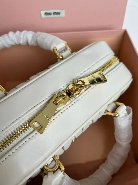 Miu Miu Arcadie Medium Bag in White Matelasse Leather product view 6