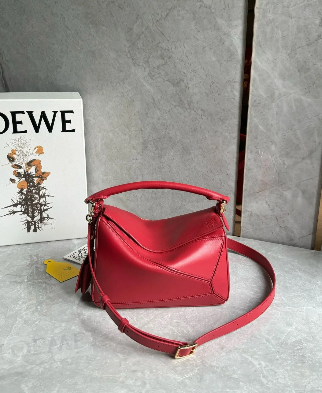 Loewe Featherlight Puzzle Small Bag in Red Nappa Lambskin product view 3