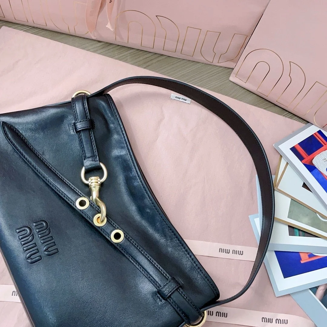Miu Miu Aventure Small Shoulder Bag in Black Nappa Leather product view 6