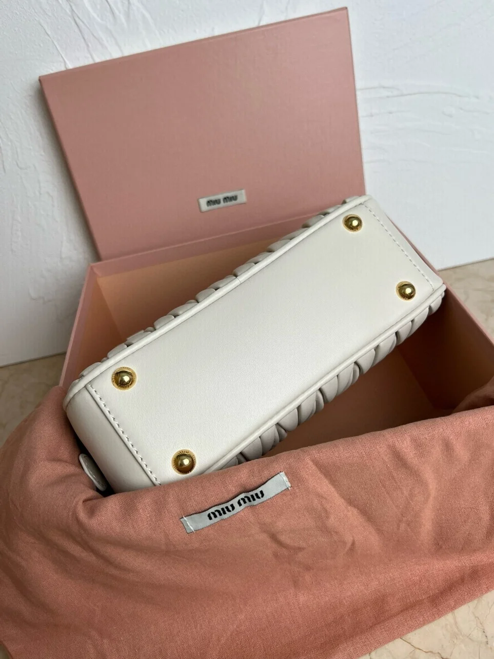 Miu Miu Arcadie Medium Bag in White Matelasse Leather product view 2