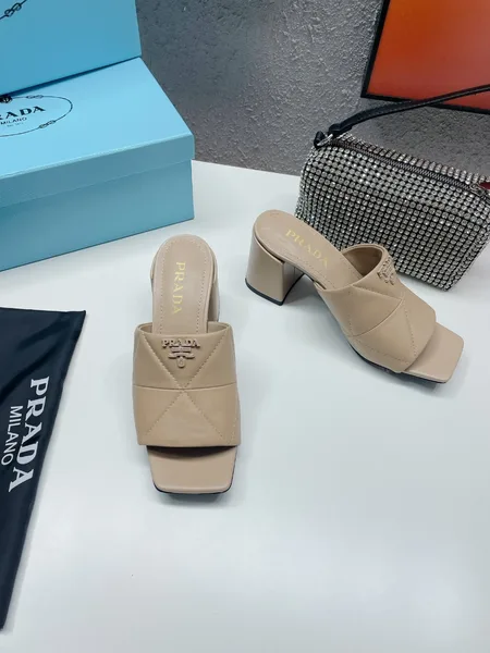 Prada Heeled Slide Sandals 65mm In Beige Nappa Leather product view 4