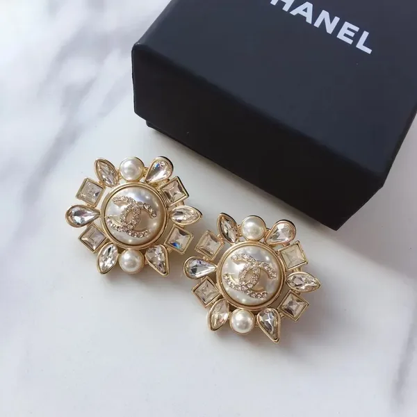 Chanel Pearl-Effect Floral Stud Earrings Gold-Tone product photo