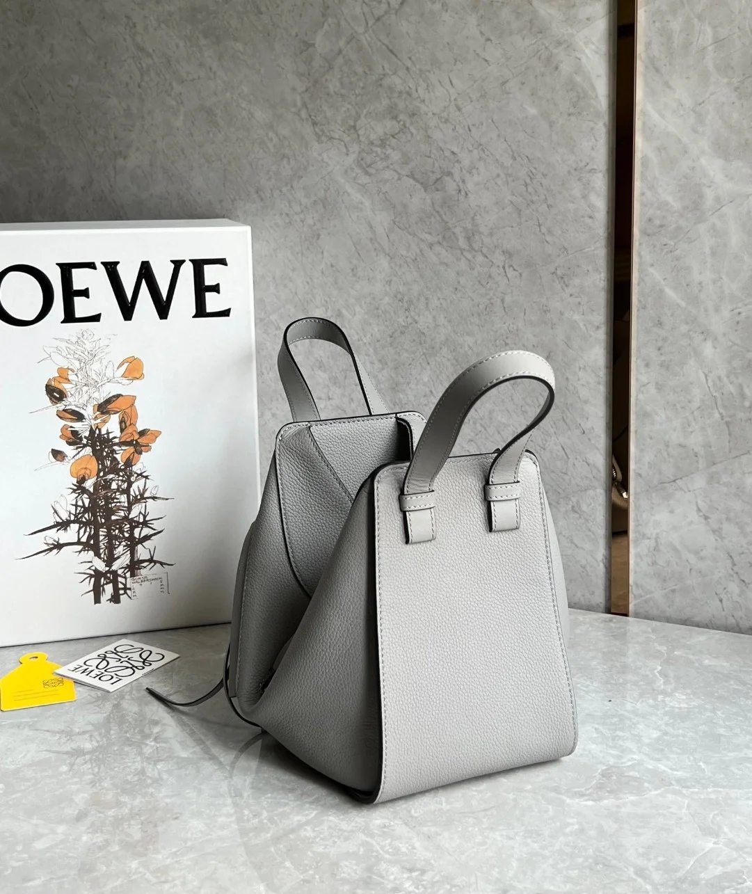 Loewe Compact Hammock Bag in Pearl Grey Grained Calfskin product view 6
