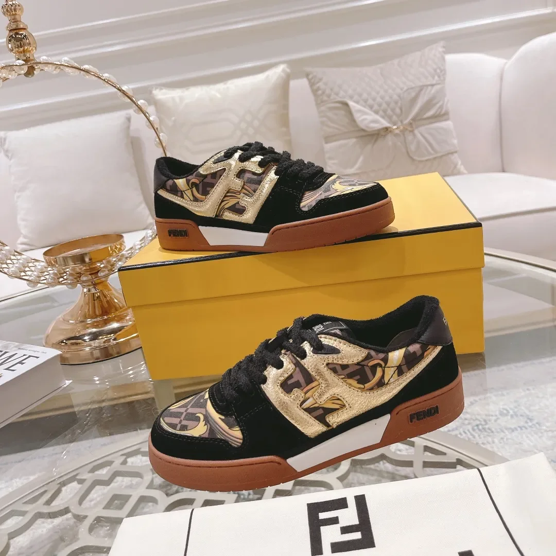 Fendi Match Black Gold Leather Sneakers product view 6