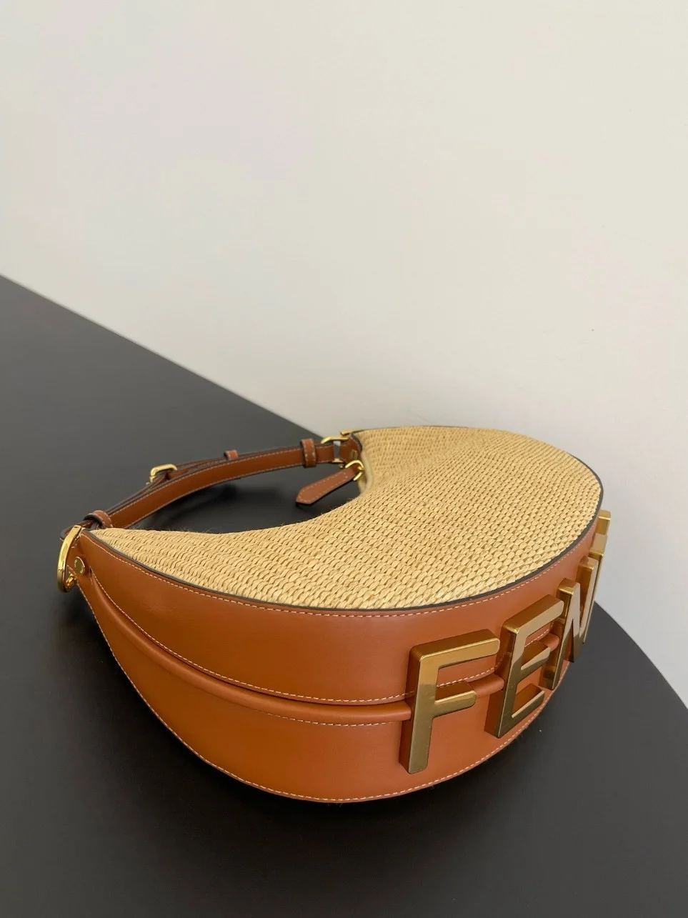 Fendi Fendigraphy Small Hobo Bag in Natural Raffia product view 7