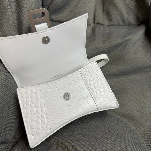 Balenciaga Hourglass XS Bag in White Croc-Embossed Calfskin product view 9