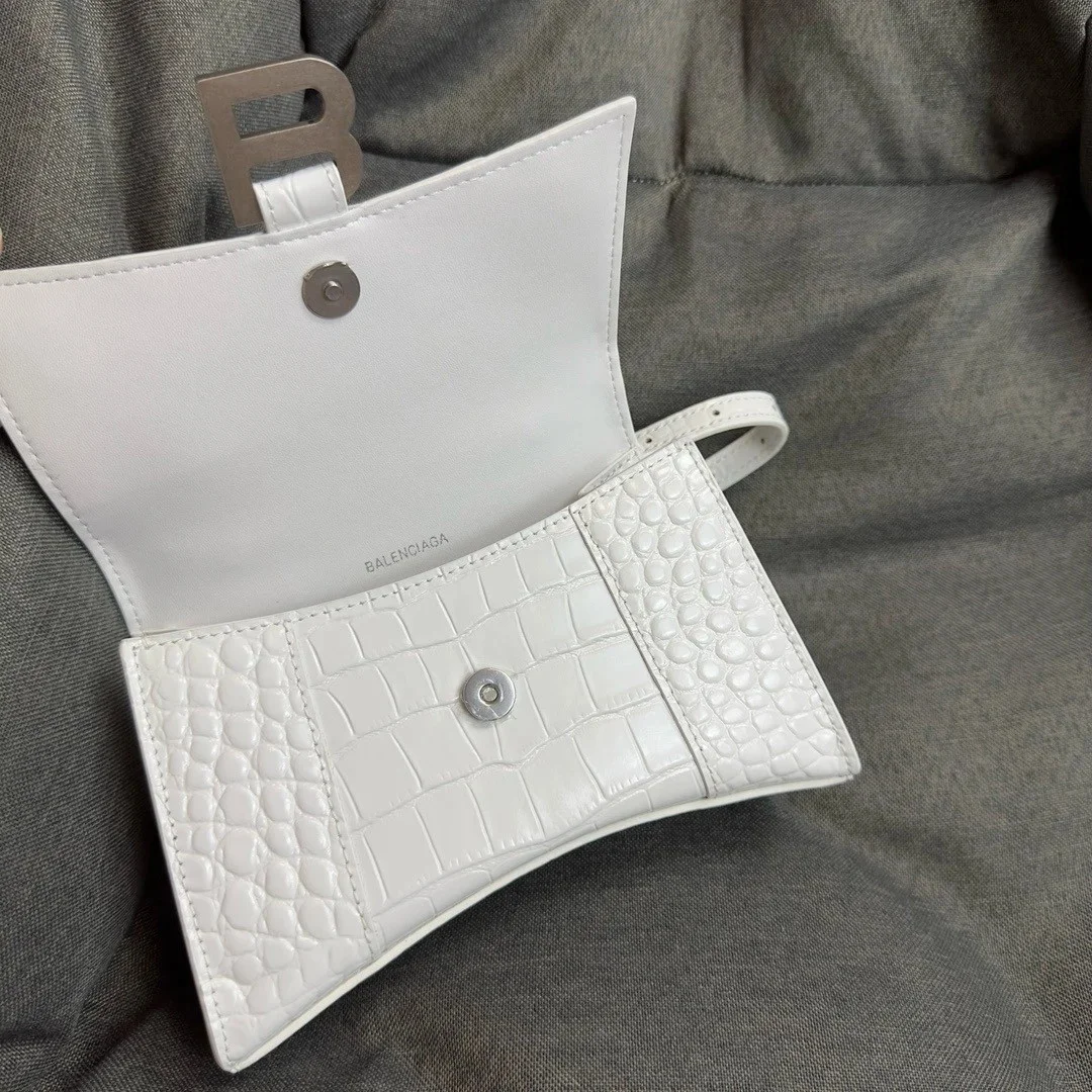 Balenciaga Hourglass XS Bag in White Croc-Embossed Calfskin product view 9