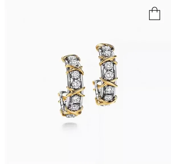 Tiffany & Co. Edge Cross Pavé-Effect Hoop Earrings Two-Tone product view 2