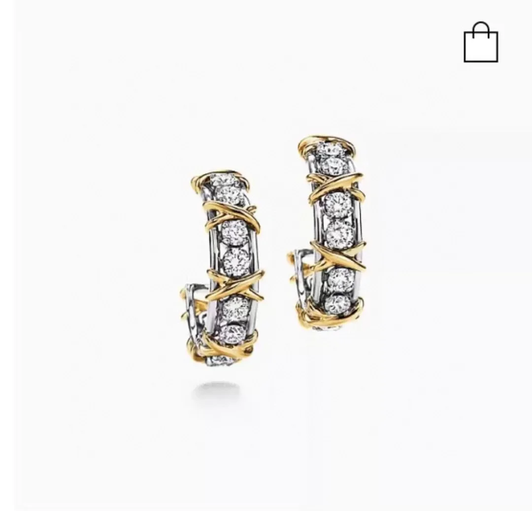 Tiffany & Co. Edge Cross Pavé-Effect Hoop Earrings Two-Tone product view 2