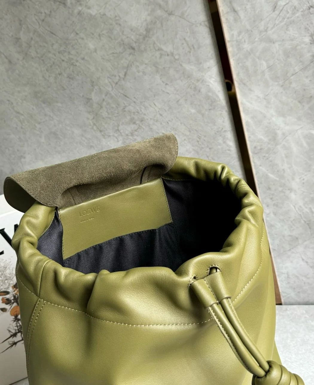 Loewe Flamenco Backpack in Olive Supple Calfskin product view 3