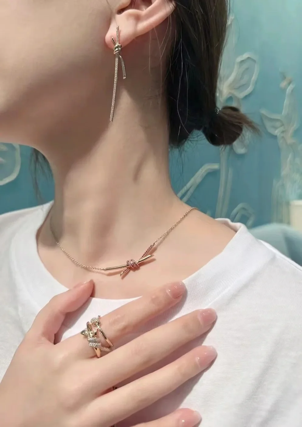 Tiffany & Co. Knot Pink Pavé-Effect Pendant Necklace Rose-Tone product view 6