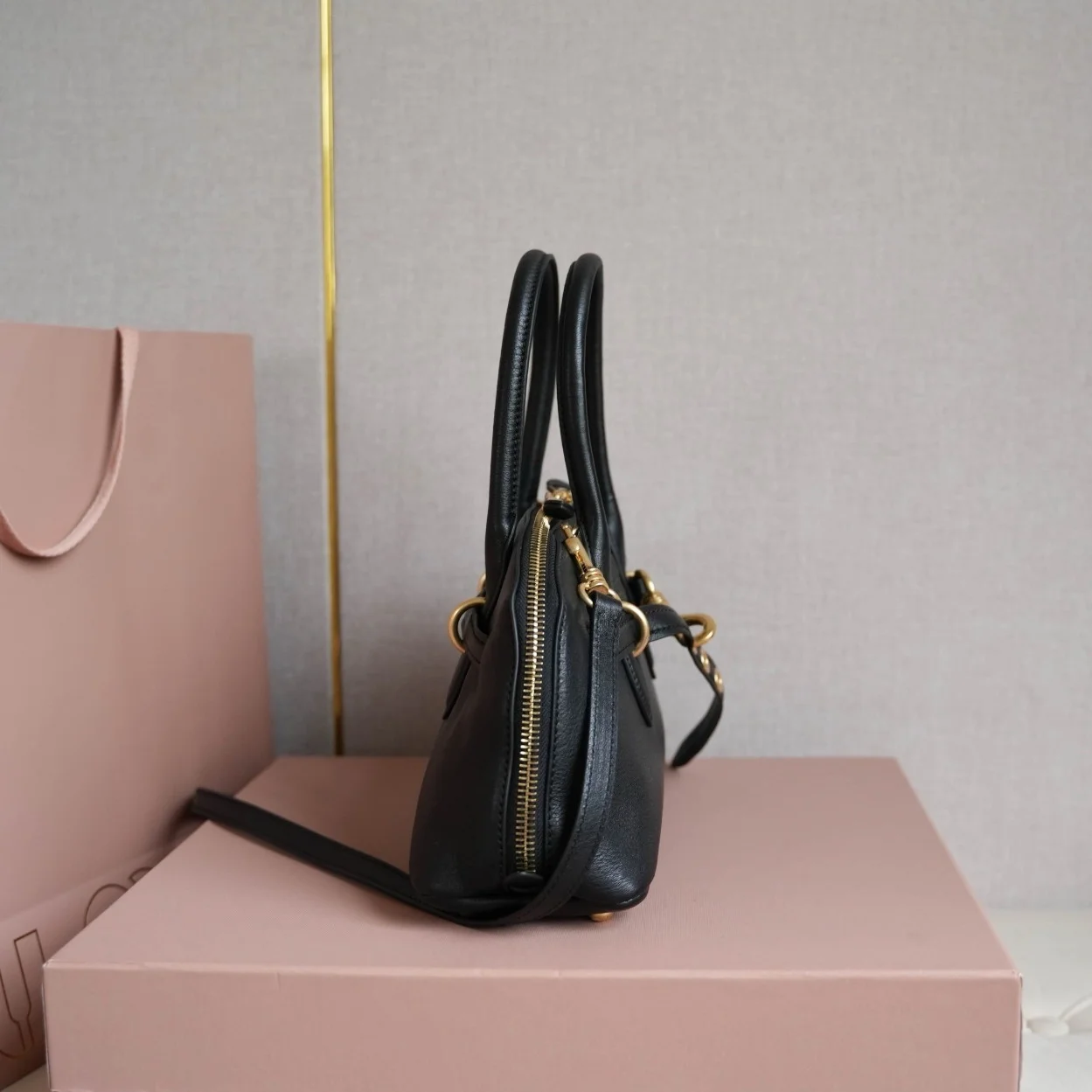 Miu Miu Aventure Medium Top-handle Bag in Black Nappa Leather product view 7