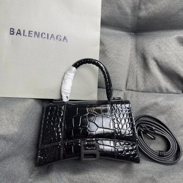 Balenciaga Hourglass XS Bag in Noir Croc-Embossed Calfskin product view 7