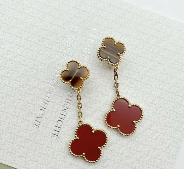 Van Cleef & Arpels Alhambra Brown and Red Two-Motif Gold-Tone Drop Earrings product view 4