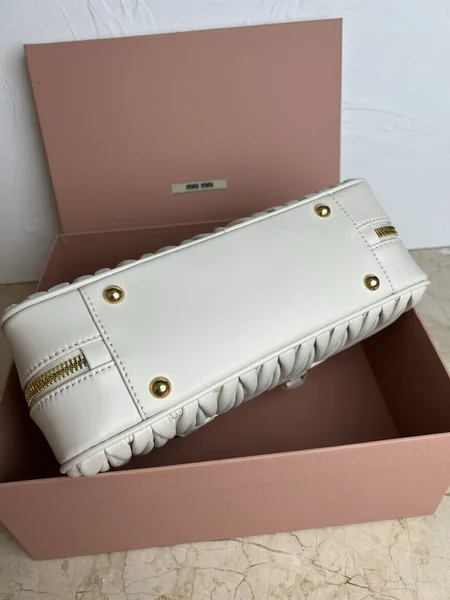 Miu Miu Arcadie Large Bag in White Matelasse Leather product view 9