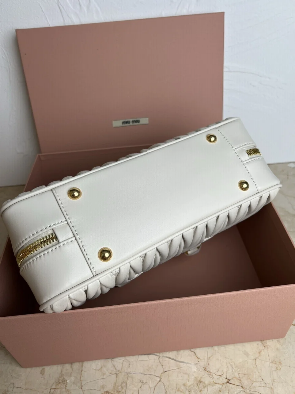 Miu Miu Arcadie Large Bag in White Matelasse Leather product view 9