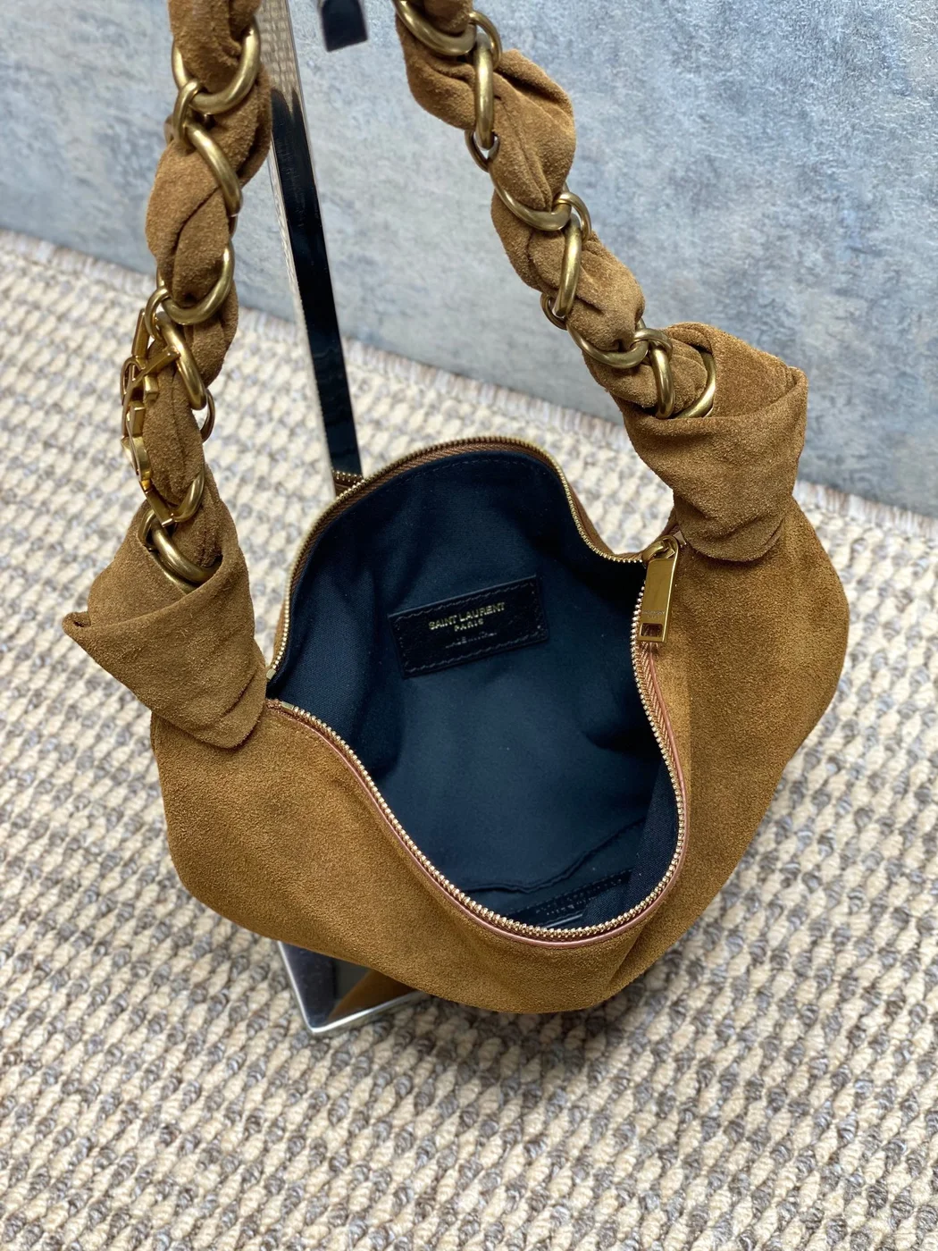 Saint Laurent Amalia Mini Hobo Bag — Tan Suede product view 7
