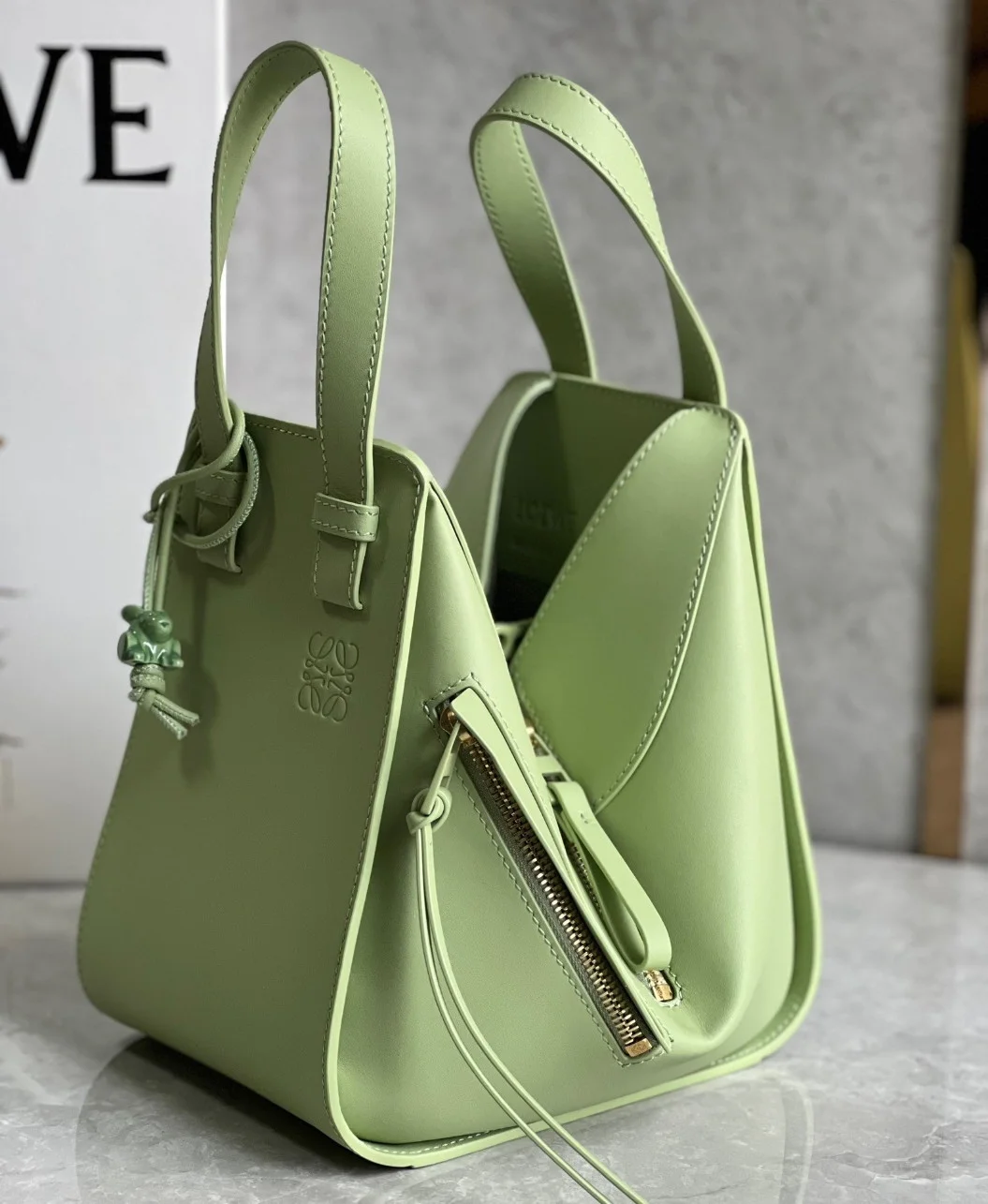 Loewe Compact Hammock Bag in Lime Green Satin Calfskin product view 8