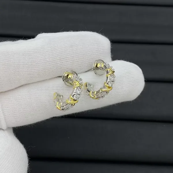Tiffany & Co. Edge Cross Pavé-Effect Hoop Earrings Two-Tone product photo