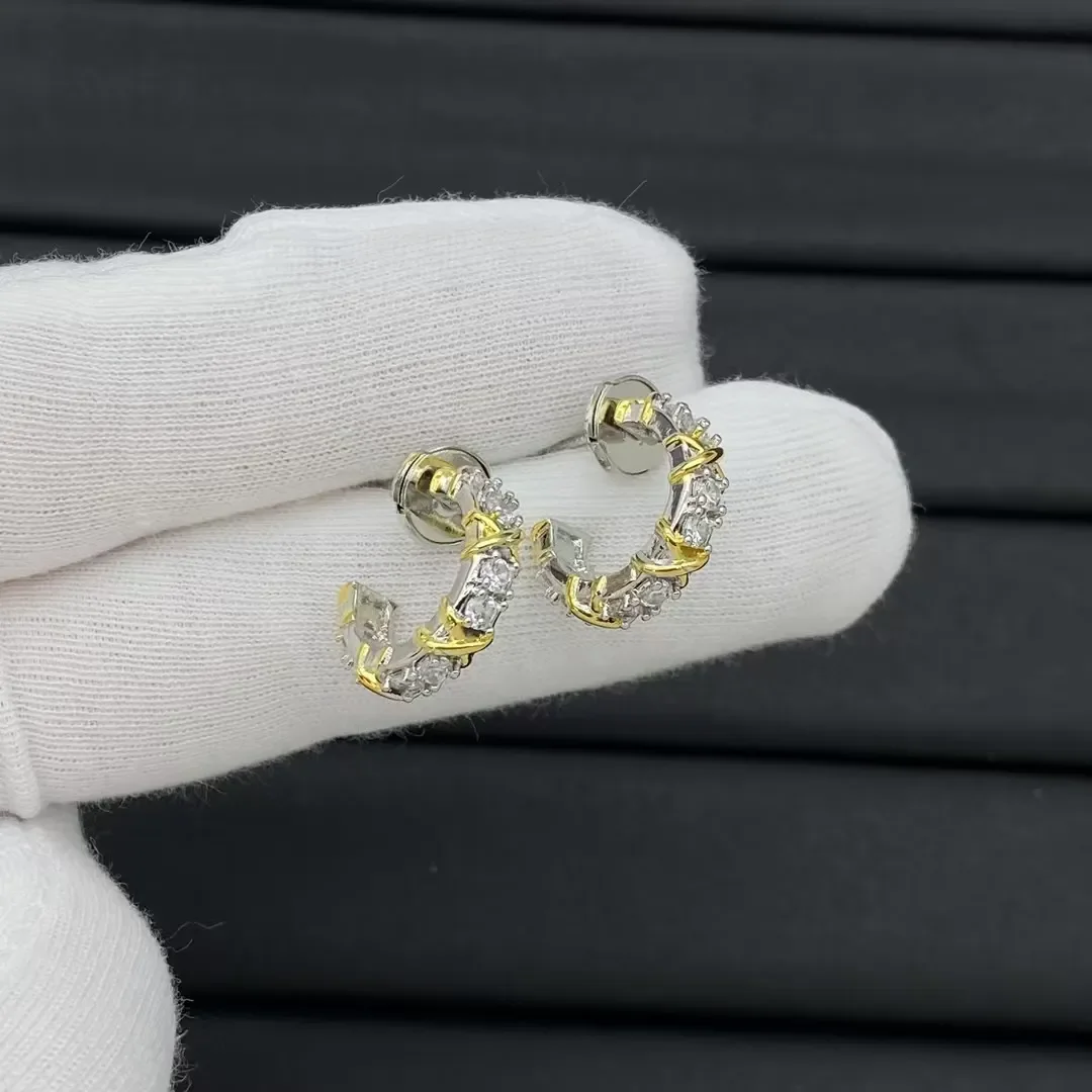 Tiffany & Co. Edge Cross Pavé-Effect Hoop Earrings Two-Tone product view 1