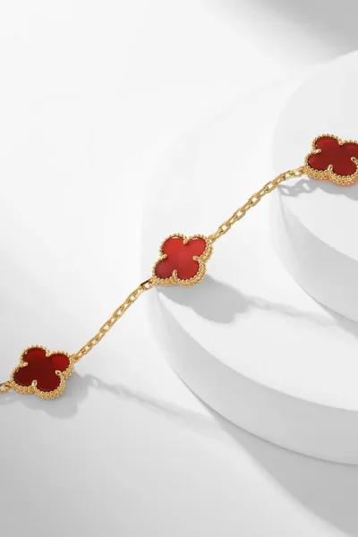 Van Cleef & Arpels Alhambra Red Ten-Motif Gold-Tone Necklace product view 6