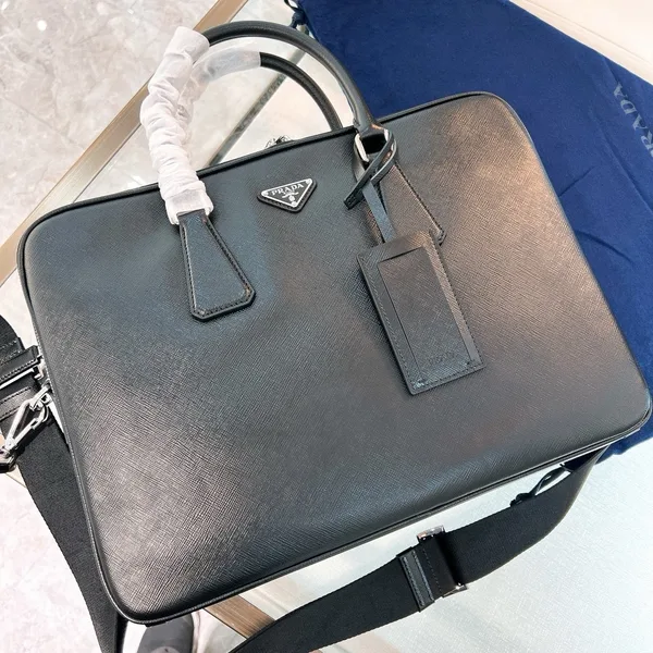 Prada Briefcase with Two Compartments in Black Saffiano Leather product view 7