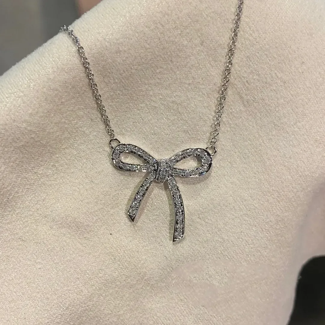 Tiffany & Co. Large Pavé-Effect Bow Necklace Silver-Tone product view 1