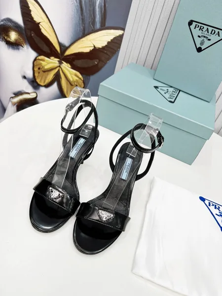 Prada Heel Sandals 85mm In Black Brushed Leather product view 3