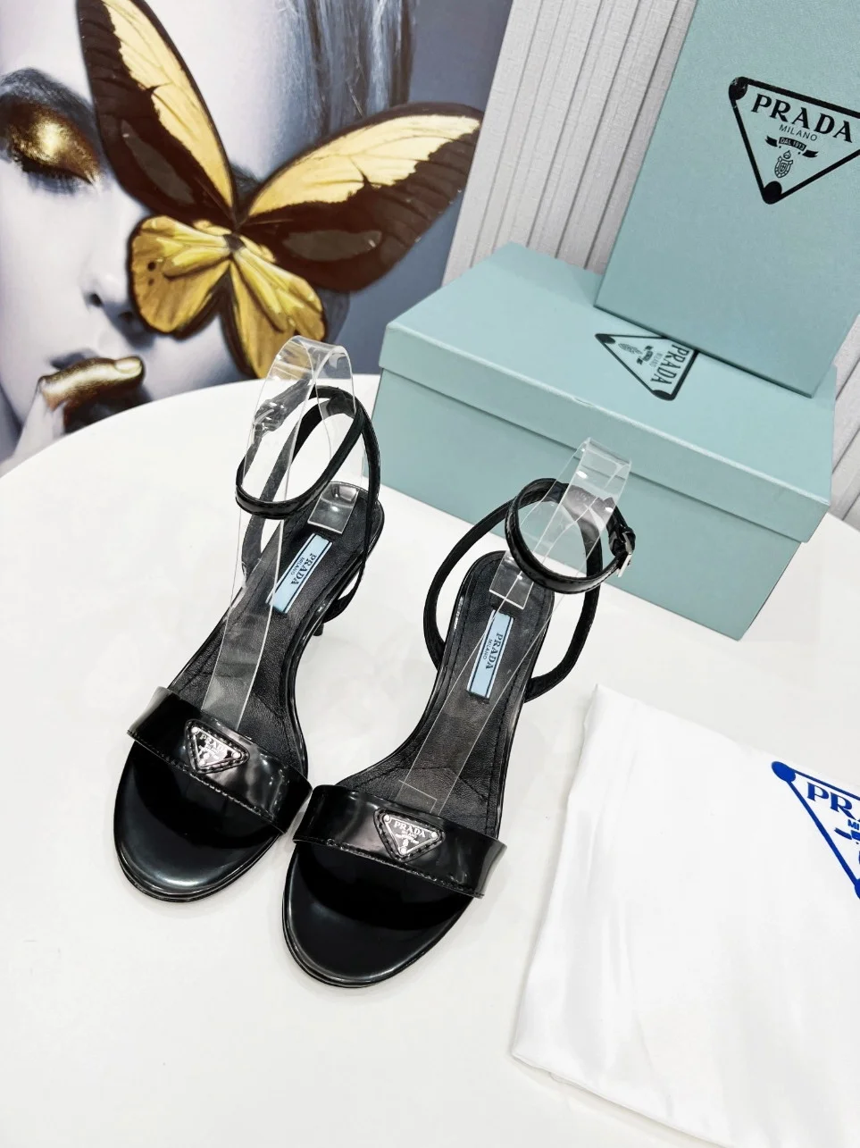 Prada Heel Sandals 85mm In Black Brushed Leather product view 3