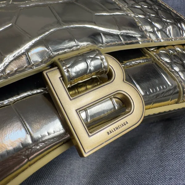 Balenciaga Hourglass XS Bag in Gold Croc-Embossed Calfskin product view 8