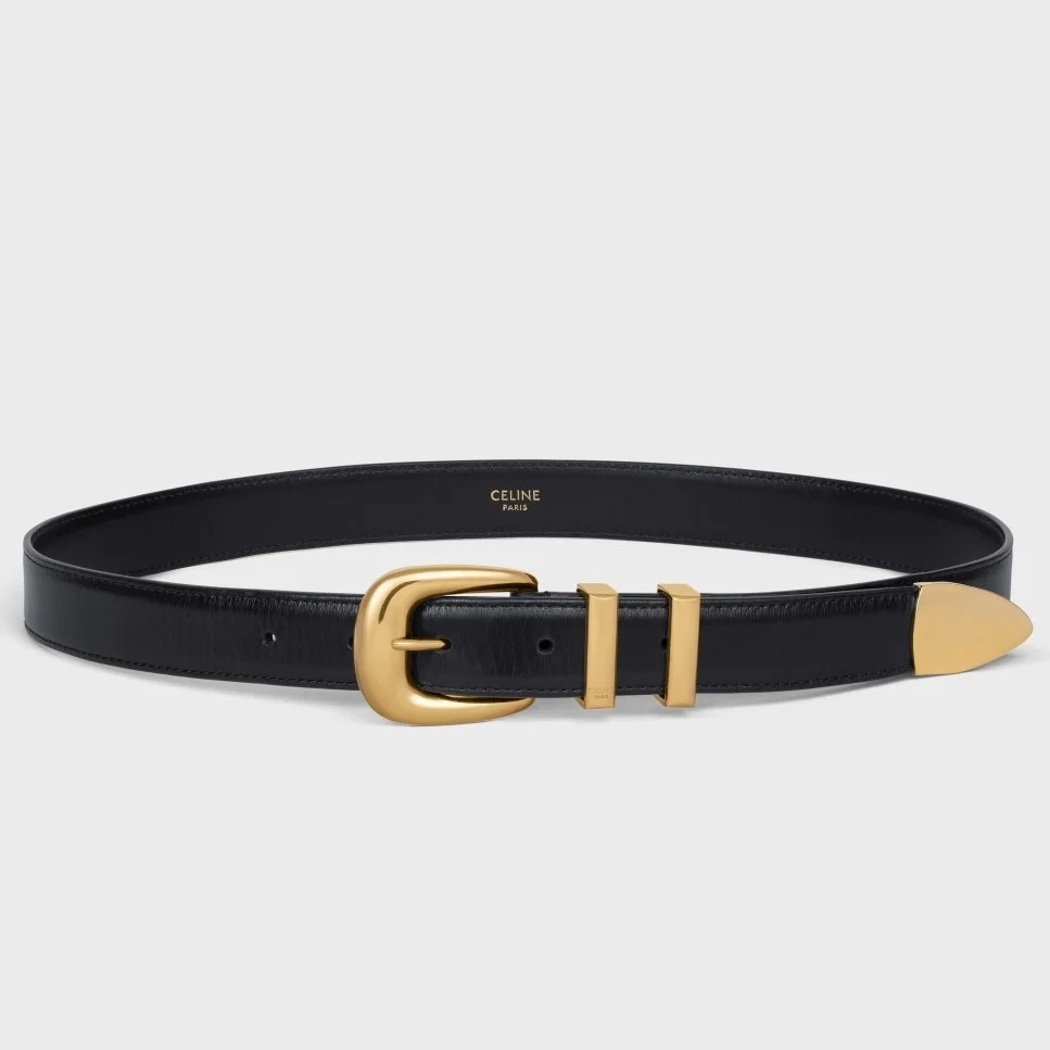 Celine Medium Western Belt 25mm — Black Calfskin with Gold-Tone Hardware product view 1