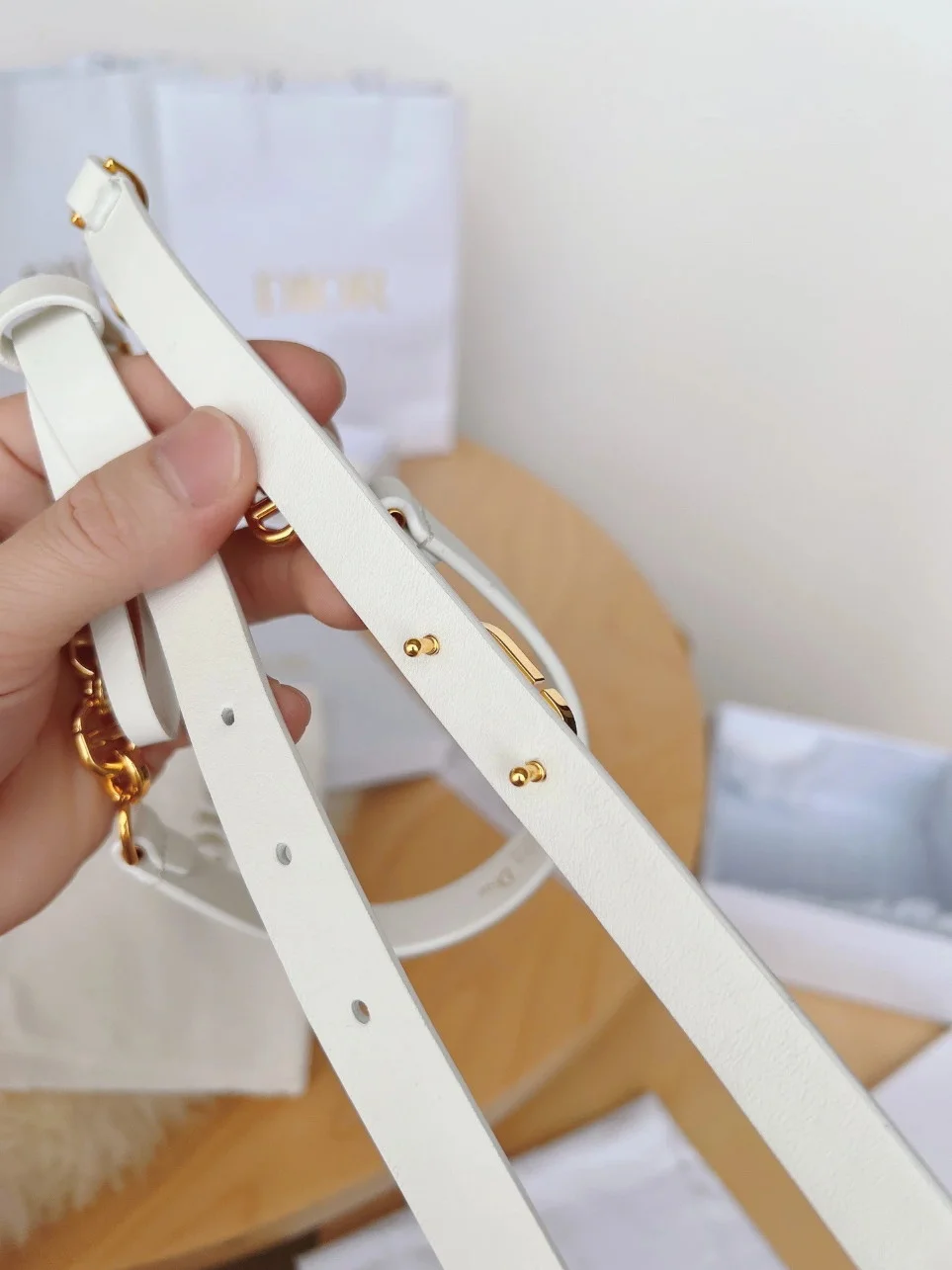 Dior Caro 15MM Belt in White Calfskin and Chain product view 4