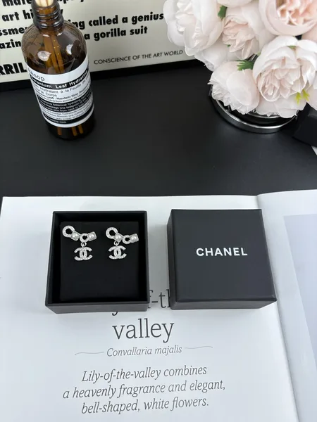 Chanel Pearl-Effect Pavé Coco Drop Earrings Silver-Tone product view 3