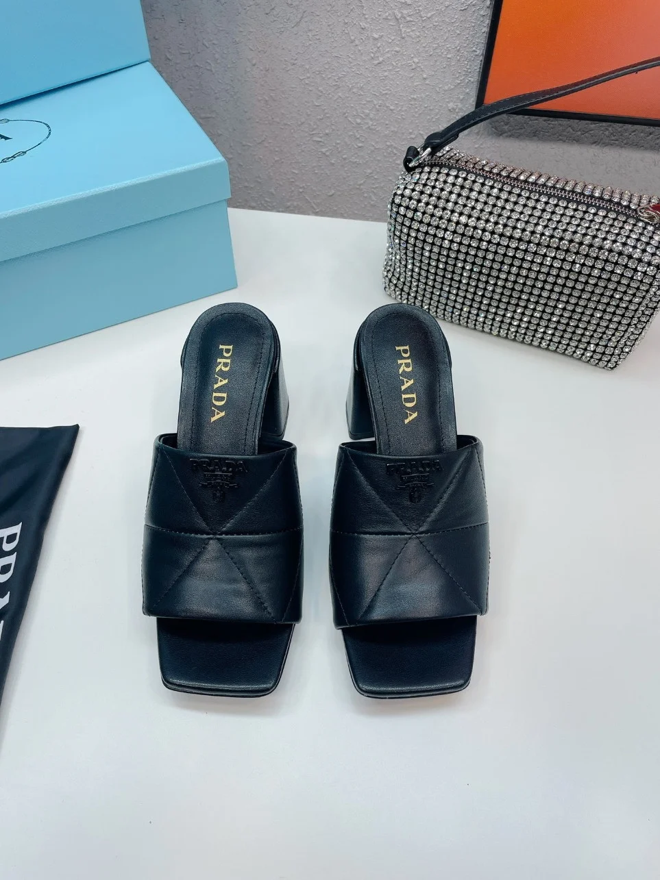 Prada Heeled Slide Sandals 65mm In Black Nappa Leather product view 6
