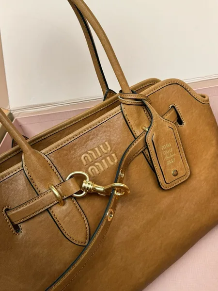 Miu Miu Aventure Large Tote Bag in Oak Nappa Leather product view 9